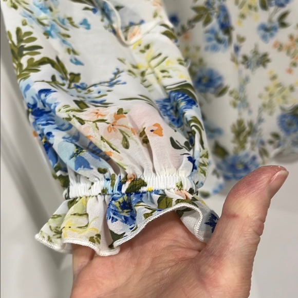 Sugarlips Blue and Green Puff Sleeve Long Sleeve Blouse - Picture 3 of 13